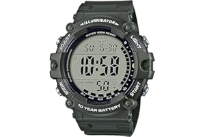Casio Illuminator 10-Year Battery Extra Long Strap 100 M Water Resistance 5-Alarm w/Countdown Timer Men's Digital Watch, Gree