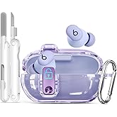 Seucre Lock Case for Beats Solo Buds 2024, with 3-in-1 Cleaner & Keychain, Ekoonpft Soft TPU Cases Cover Compatibility with Beats Solo Buds Wireless Bluetooth Earbuds, Full Protection (Claer Purple)