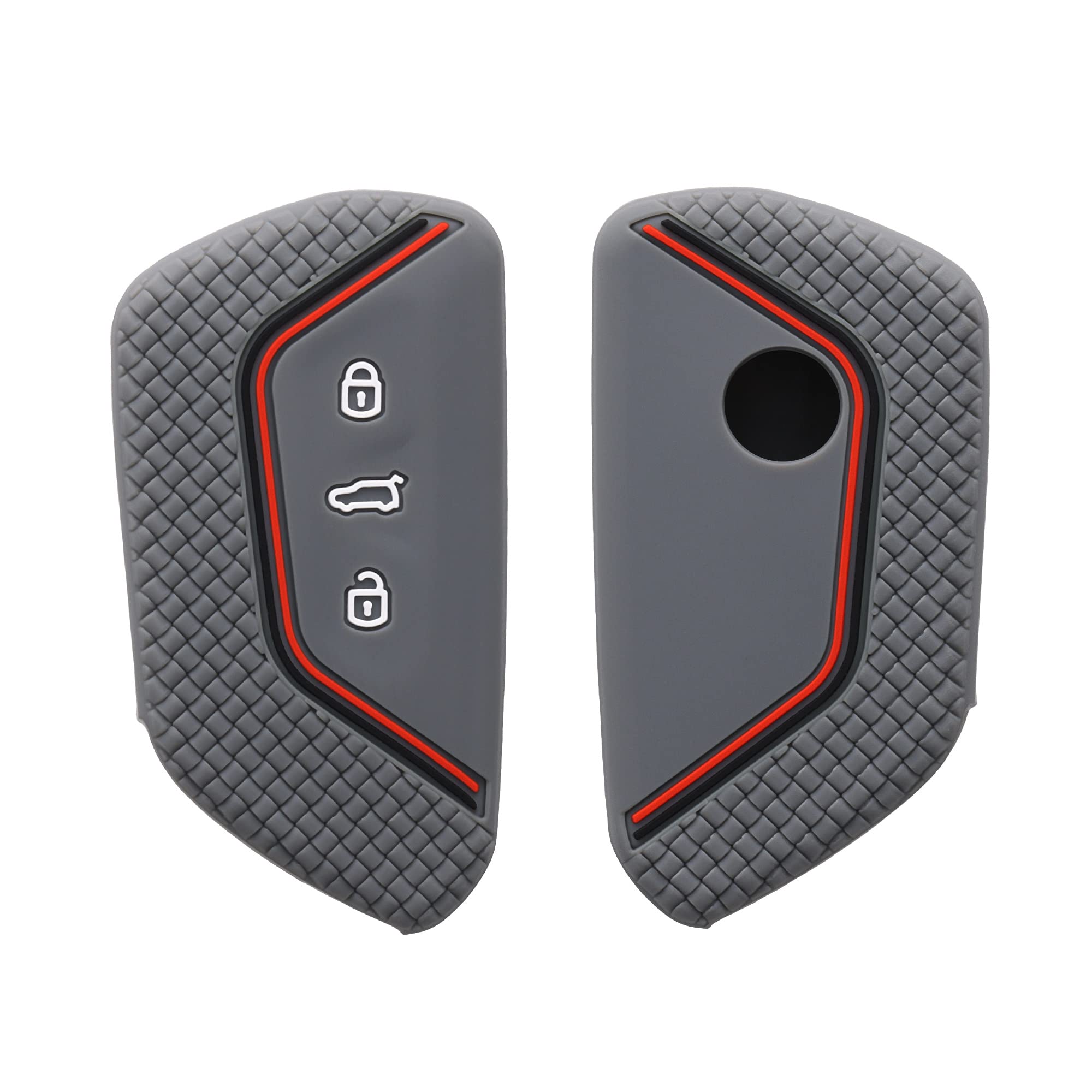 kwmobile Car Key Cover Compatible with VW Golf 8 3 Button Car Key Key Cover - Silicone Protective Car Key Fob Case - Grey/Black/Red