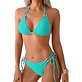 swimall Women's Bikini Set Sexy Triangle Halter Two Piece Swimsuit Double Straps String Tie Bathing Suit