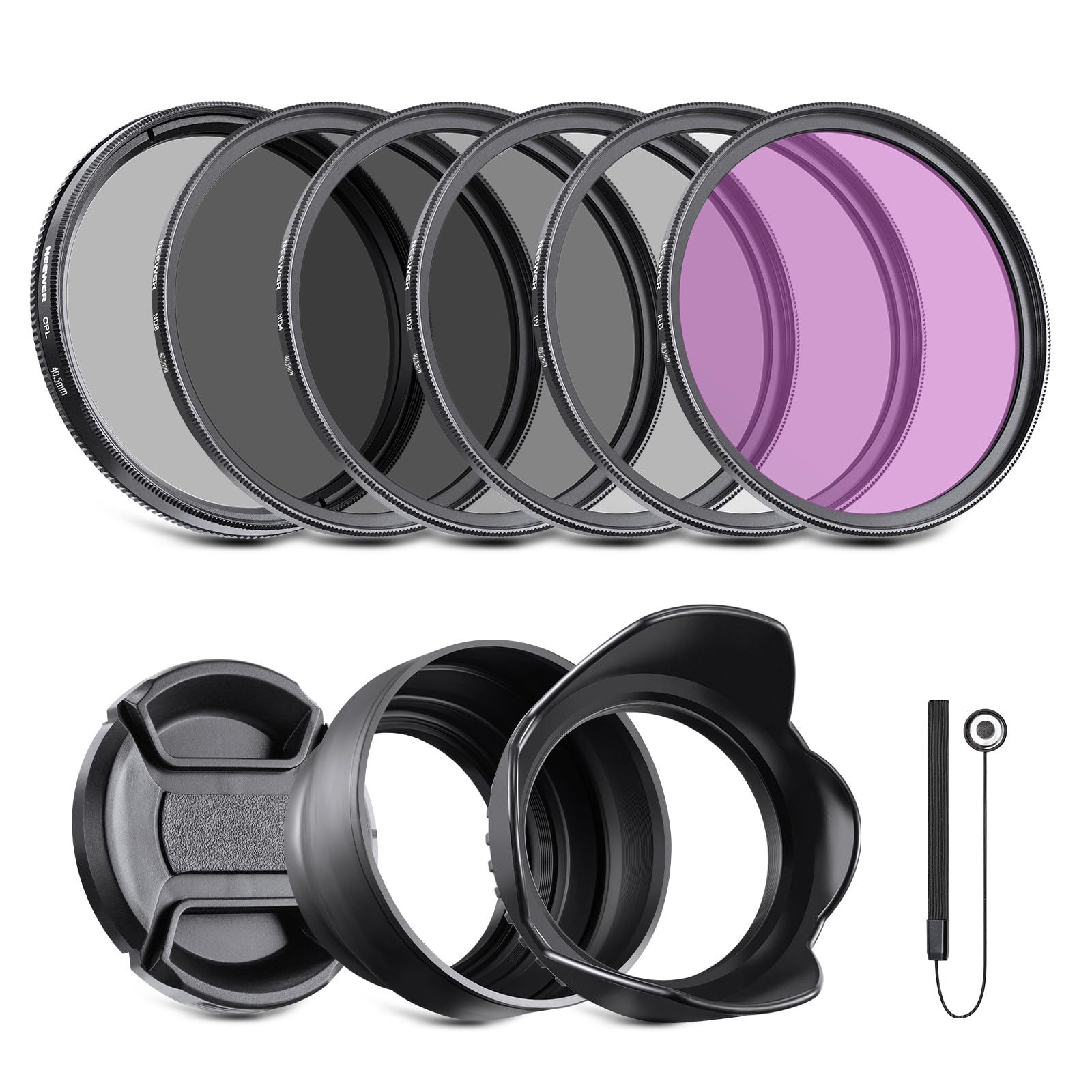NEEWER 40.5mm ND Filter Pack and Lens Accessories, ND2 ND4 ND8 UV FLD CPL Filter Kit with Lens Cap