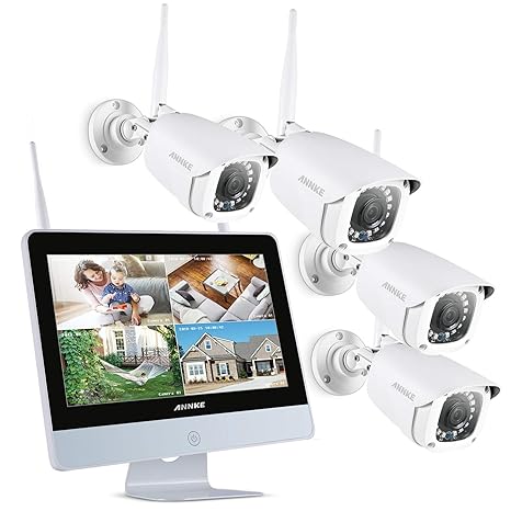 ANNKE 4 Kanal 1080P WiFi Überwachungskamera Set mit 12 Zoll Monitor Wireless NVR System mit 4 * 1080P IP Überwachungskamera m