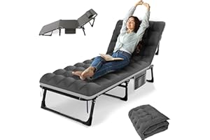 DRMOIS Camping cots, Adjustable Portable Folding Cot with Cozy Mattress and Pillow, Outdoor Portable Folding Lounge Chair Sleeping Cots Camping Bed for Camping, Pool, Beach Support 600 lbs-Grey