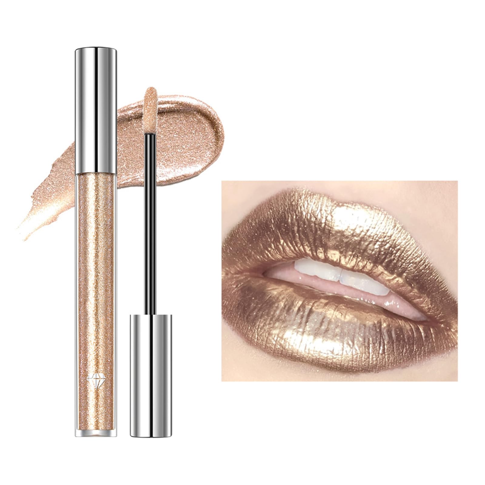Liquid lipstick, 2.4g non-stick lip gloss, Shimmering lipsticks, Long-lasting colour, Eyeshadow multi-purpose colour, Pale gold, Lipstick