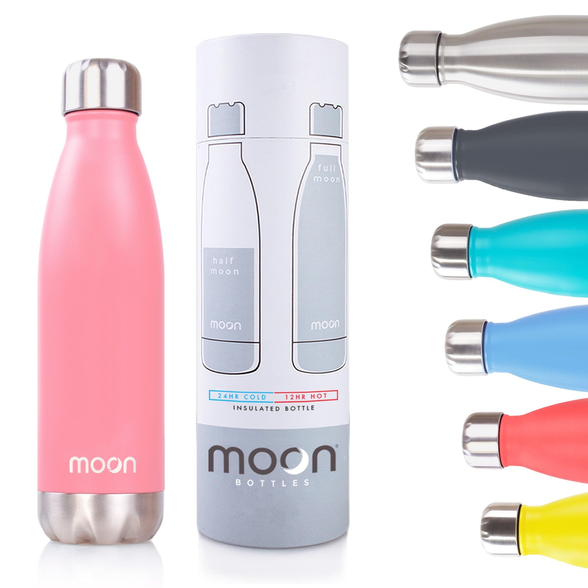 moon bottles - Insulated Water Bottle that Lasts Forever - 18/8 Stainless Steel Vacuum Flask - Double Walled Drink Bottle - Thermal Metal Flasks, Leakproof, 24hrs Cold & 12 Hot (260ml, Soft Pink)