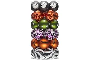JORNOY Halloween Ornaments Set, Shatterproof Plastic Hanging Baubles for Tree with Lanyard, Balls Baubles for Home Holidays Decor, 2.36 inch/60mm, Ghost
