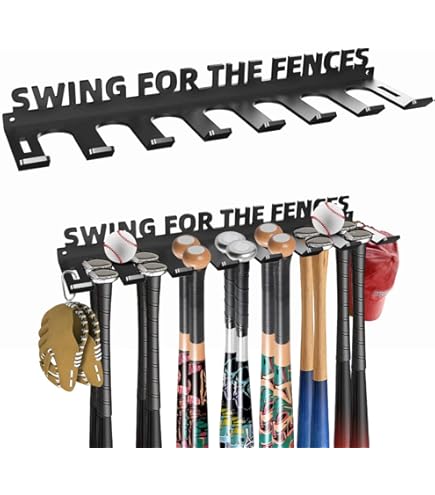 thumbnail image 2 of Heavy Duty Baseball Bat Holder Wall Mount - 14 Bat Capacity Metal Storage Rack With Slogans For Home & Field 2 of 5