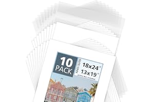 MBC MAT BOARD CENTER, Pack of 10-18x24 Pre-Cut 13x19 - White Mats - for Pictures, Photos, Framing - Kit Includes: 10 White Backboards and 10 Clear Bags - Acid Free, 4-ply Thickness, White Core