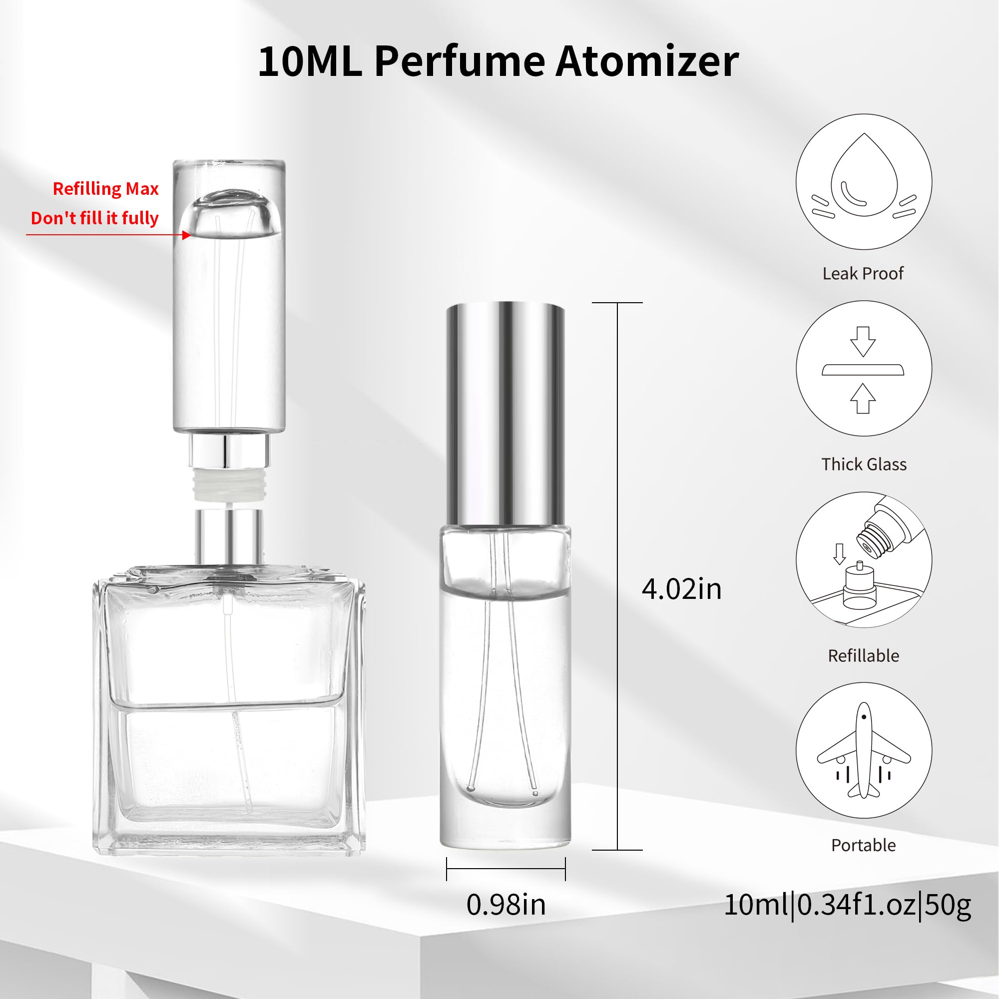 MUB 10ml Perfume Travel Refillable Atomizer Bottle Portable Glass Top-Filling Leak-Proof Spray Bottle Atomizer Sprayer for Perfume Mini Pocket Empty Cologne for Travel Outgoing