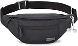 MAXTOP Large Bumbag Waist Fanny Pack Running Belt with Headphone Port Black