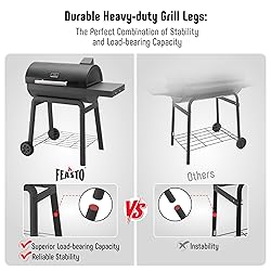 Feasto BBQ Charcoal Grill with Side Table, 30-In