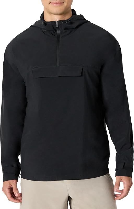 Chaqueta Tipo Anorak Deportiva, Ligera y Elástica, Tejida con Bloques de Color Hombre, Negro, L