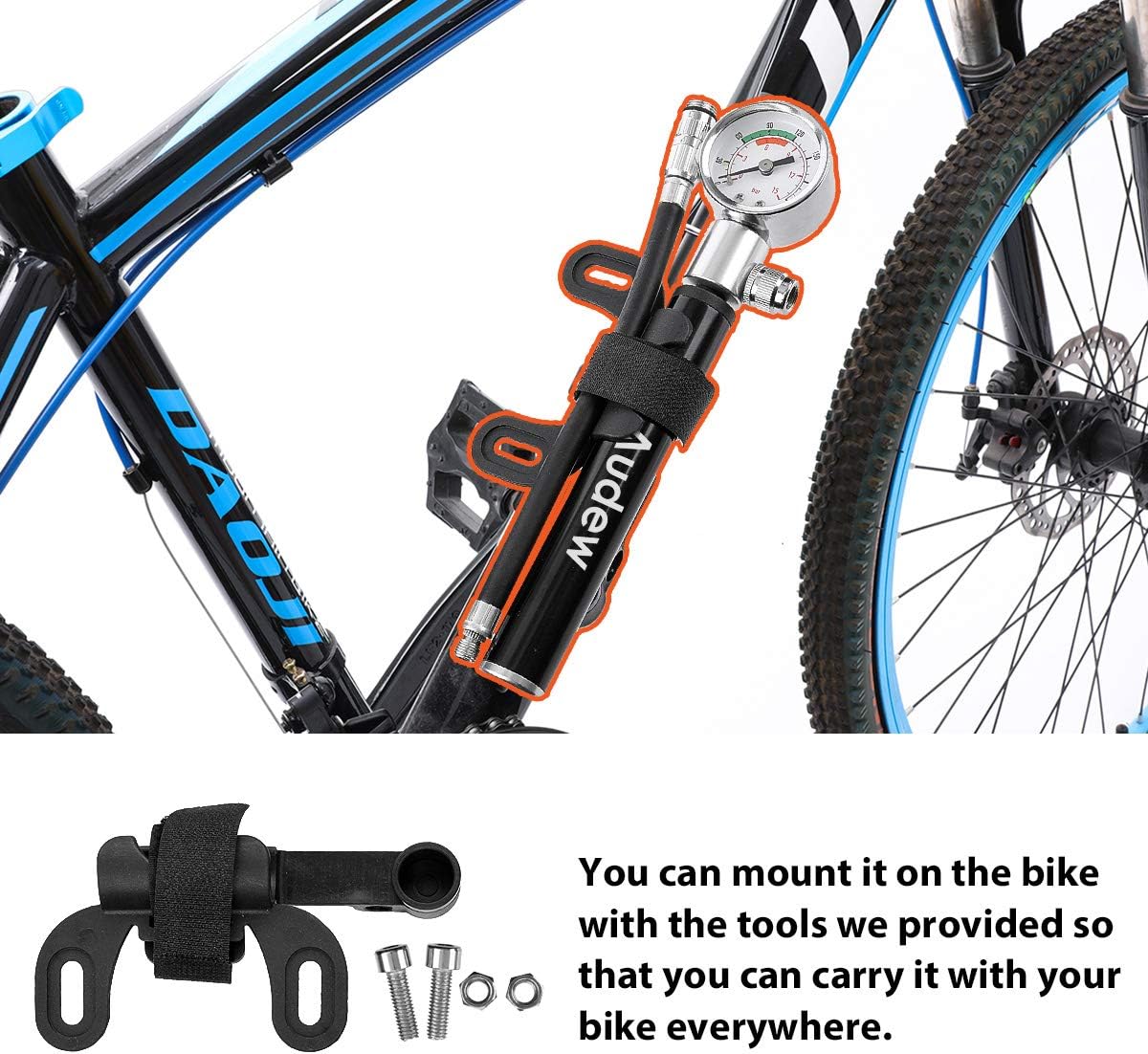 Audew Mini Bike Pump - 7.8Inches Portable and Lightweight Bicycle Air Pump with Gauge - 210Psi Presta and Schrader Valve for Mountain Bike, Ball, Inflatable Toy - Including Puncture Tire Repair Kit : Sports & Outdoors