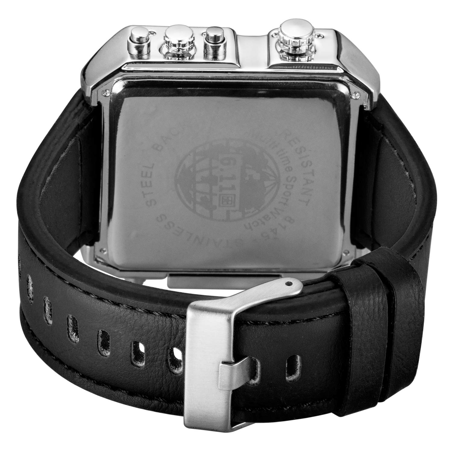 Sailine Multifunction Mens Soprt Watch Triple Movement 3 Time Zone with Genuine Leather Brand 30M Waterproof … (Black)