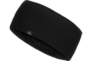 DANISH ENDURANCE Merino Wool Headband, with Thermal Inner Fleece, for Men and Women, Unisex, Black, M/L