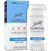 Secret Clinical Strength Antiperspirant Deodorant for Women, 100hr Sweat & Odor Protection, 3X Stress Protection with Hyaluronic Acid, PH Balancing Minerals, Soft Solid, Light & Fresh Scent, 2.6 oz