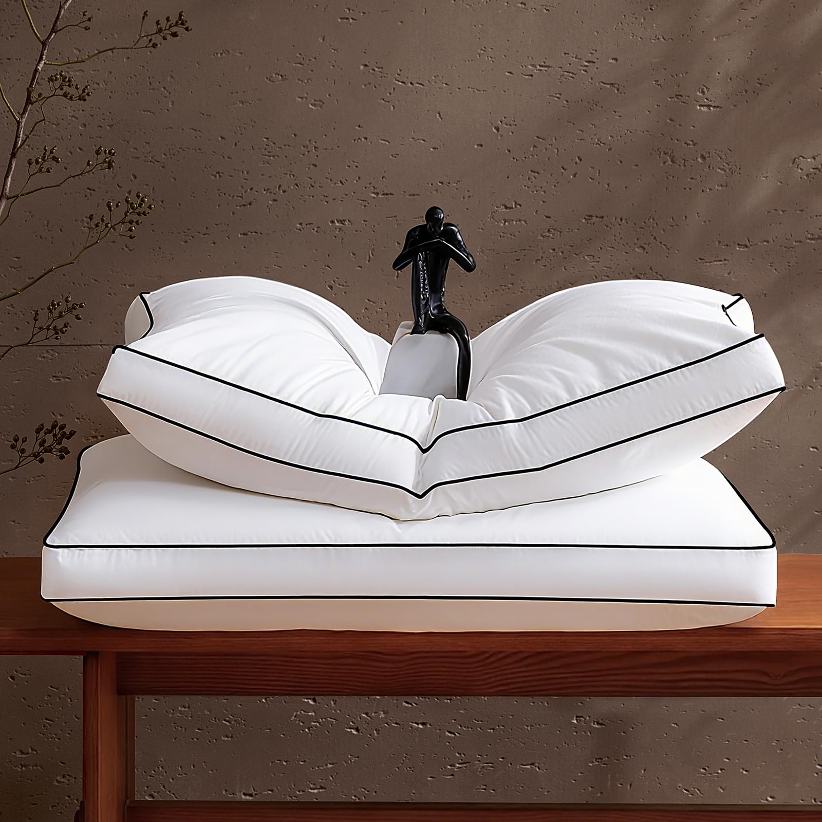 Goose Feather Down Pillows Queen Size Set of 2 Pack, Luxury Hotel Collection Bed Pillows for Sleeping, Fluffy Soft Medium Firm Down Surrounded Gusseted Pillow for Side Back Stomach Sleepers (Queen)