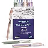 WRITECH Retractable Gel Ink Pens: 8ct Black Ink 0.5mm Extra Fine Point Tip Click Pen for Smooth Writing Journaling Drawing Note Taking Sketching No Bleed & Smear & Smudge Double Colors Duet-Grip