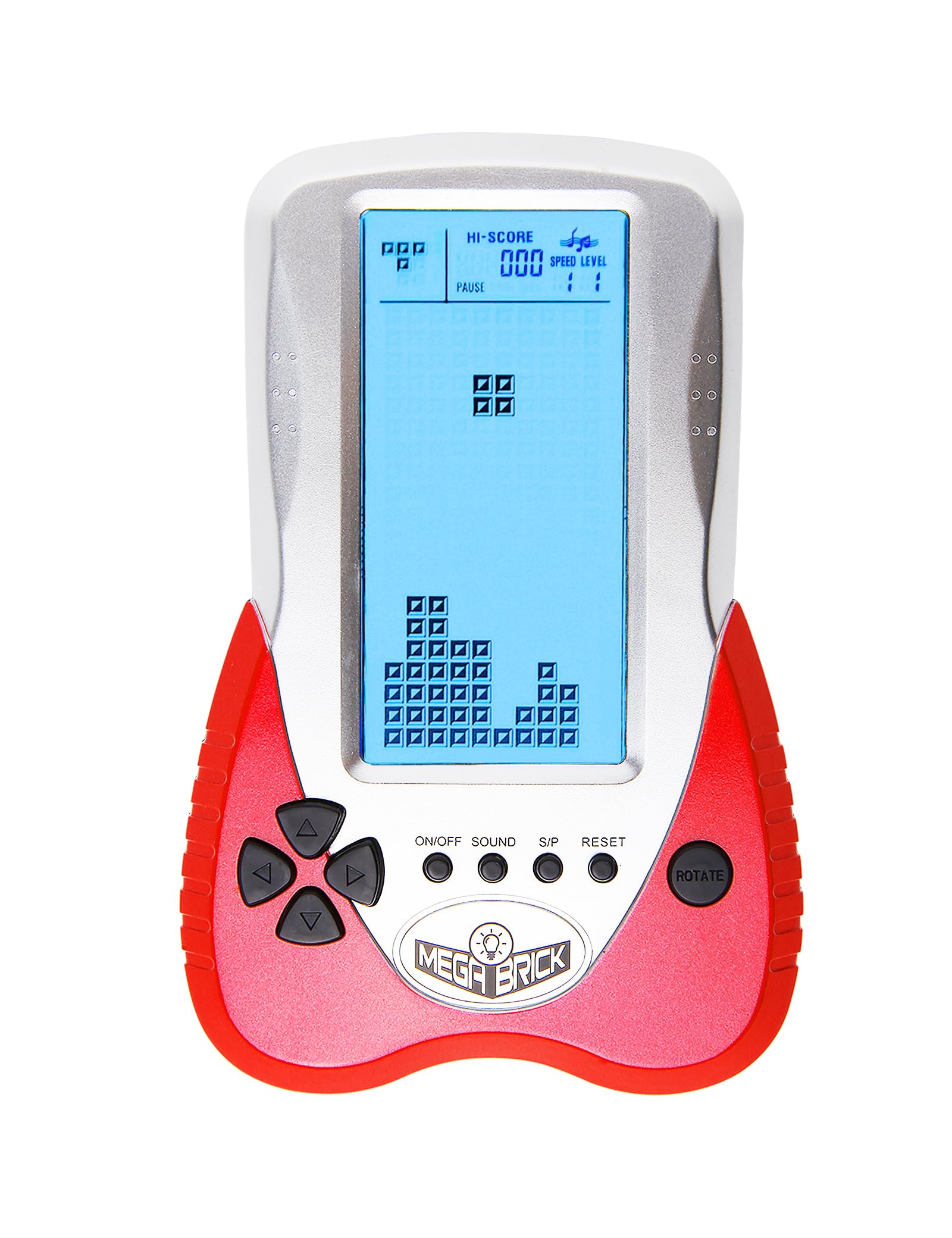 HLF New Retro Block Brick Game Console Large Screen Blue Backlight Brightness can be Adjusted Build in 23 Game Compatible with Lithium Battery/AAA Batteries can Plug in Headphone (Red)