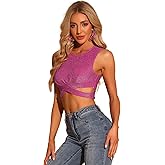 Allegra K Glitter Crop Top for Women's Halloween Sparkly Party Cutout Sleeveless Slim Fit Tops
