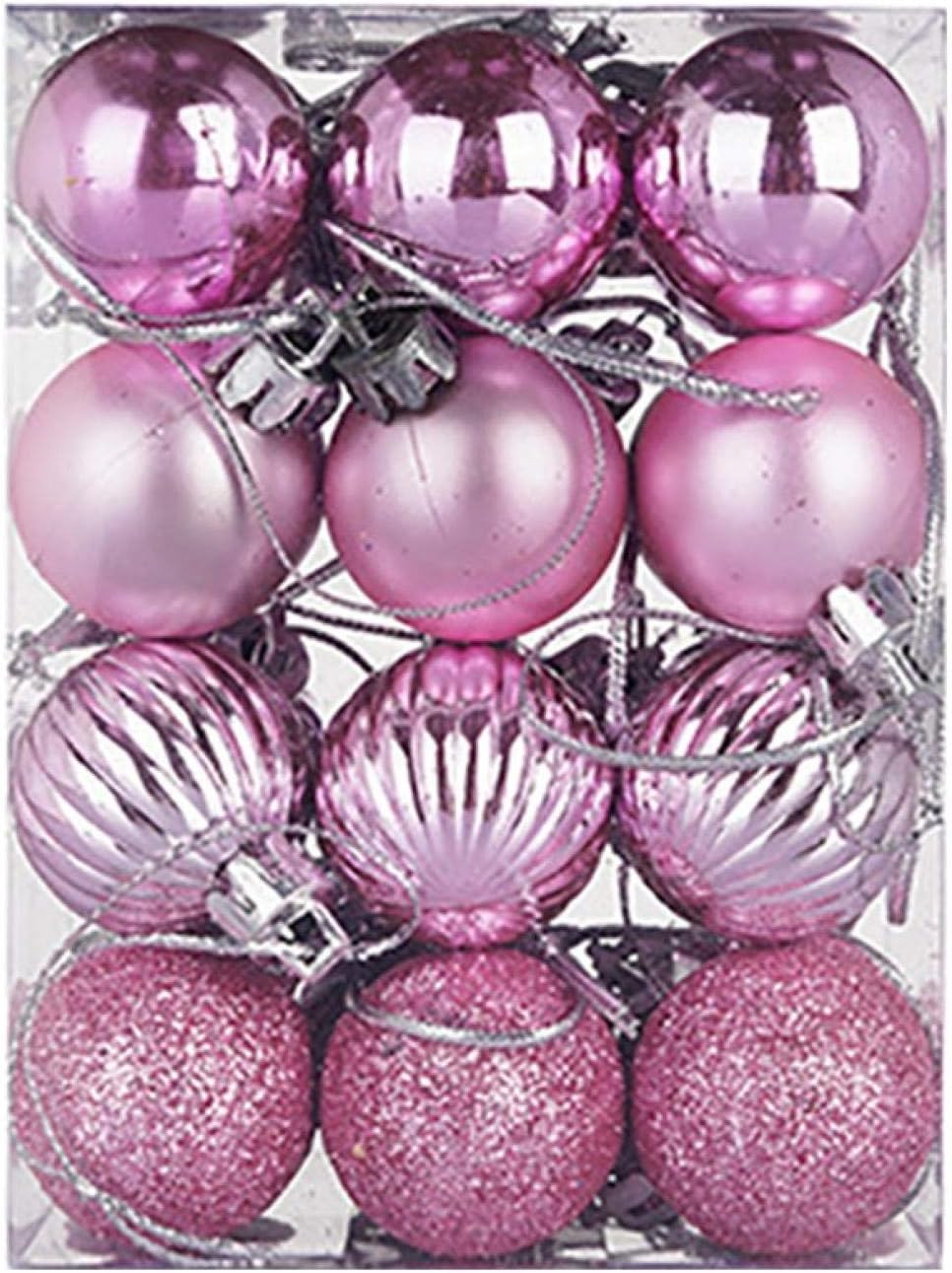 RITAA 24PC Christmas Decorations Christmas Balls Tree Gift Box Set Matte Hollow Ball Party Tree Balls Hanging Ornament Pendant Home Decor, for Hotel, Restaurant, Office, Mansion Showcase (Pink)