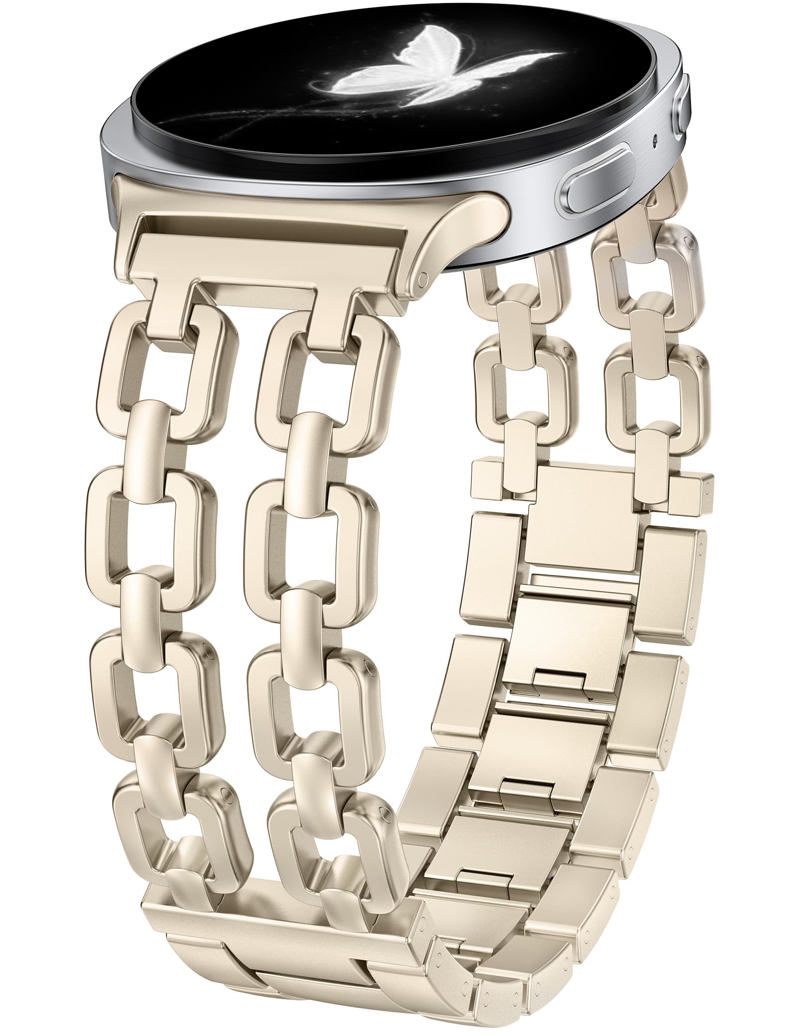 Photo 1 of Wearlizer Metal Bands Compatible with Samsung Galaxy Watch 8 Band 40mm 44mm/Watch 8 Classic 46mm, No Gap Dressy Stainless Steel Chain Strap Wristbands Accessories for Women