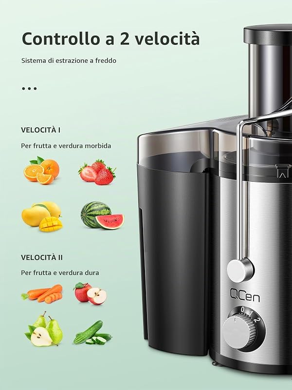 Centrifuga Frutta e Verdura, Spremiagrumi di riempimento da 3 pollici, facile da pulire, in acciaio inox, senza BPA, ideale per frutta e verdura (Argento, 800W) — foto 3 di 8