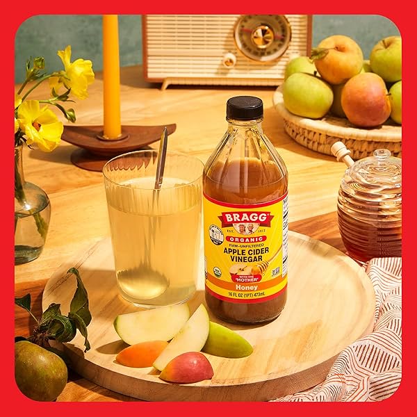BRAGG ORGANIC APPLE CIDER VINEGAR HONEY BLEND WITH THE MOTHER – 16 FL OZ – RAW AND UNFILTERED