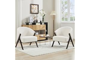 Mid Century Modern Accent Chair, Comfy Upholstered Linen Fabric Armchair with Wood Frame for Living Room or Bedroom, Beige