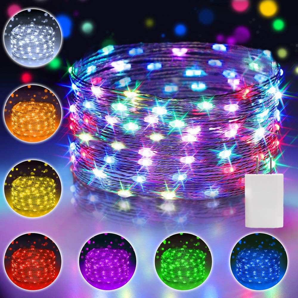 24 Colors Changing Fairy String Lights USB Powered with Remote Control, 33ft 100 RGB LED Bright Silver Wire Firefly Lights for Christmas Tree Wedding Party Indoor Garden Patio Holiday Outdoor Décor