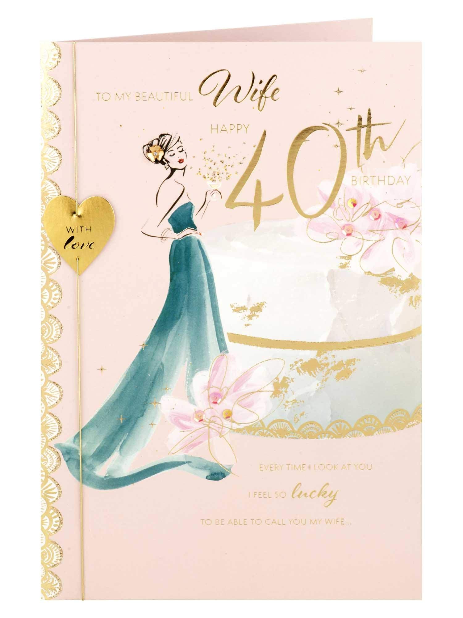 Clintons: Woman On Cake Wife 40th Birthday Card, 40th Milestone Birthday Greetings Card, 260x175mm 1140182 multi