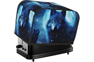 Wolfs Toaster Cover 2 Slice, Waterproof Toasters Dusts Covers with Pockets, Hiding for Bread Maker Protector with Handle Cott