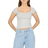 Forever 21 Women's Baby Tee T-Shirt– Short Sleeve Scoop Neck Fitted Top, Soft Stretch Polyester-Spandex Blend