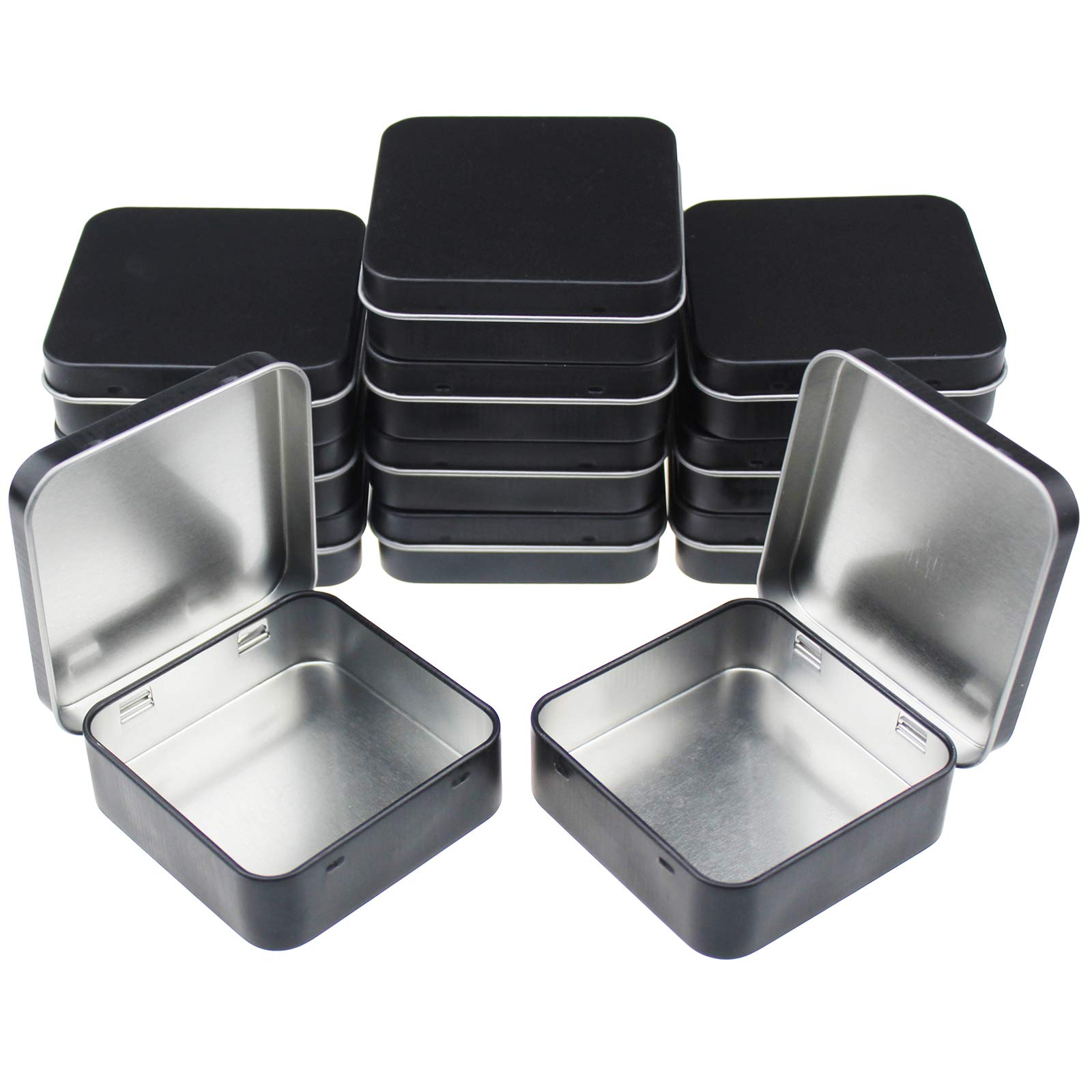 Goodma 12 Pieces Square Metal Empty Tins Home Storage Containers Organizer Mini Box with Hinged Lid, 7 x 7 x 2 cm (Black)