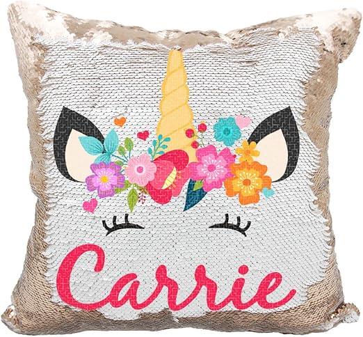 personalized unicorn sequin pillow