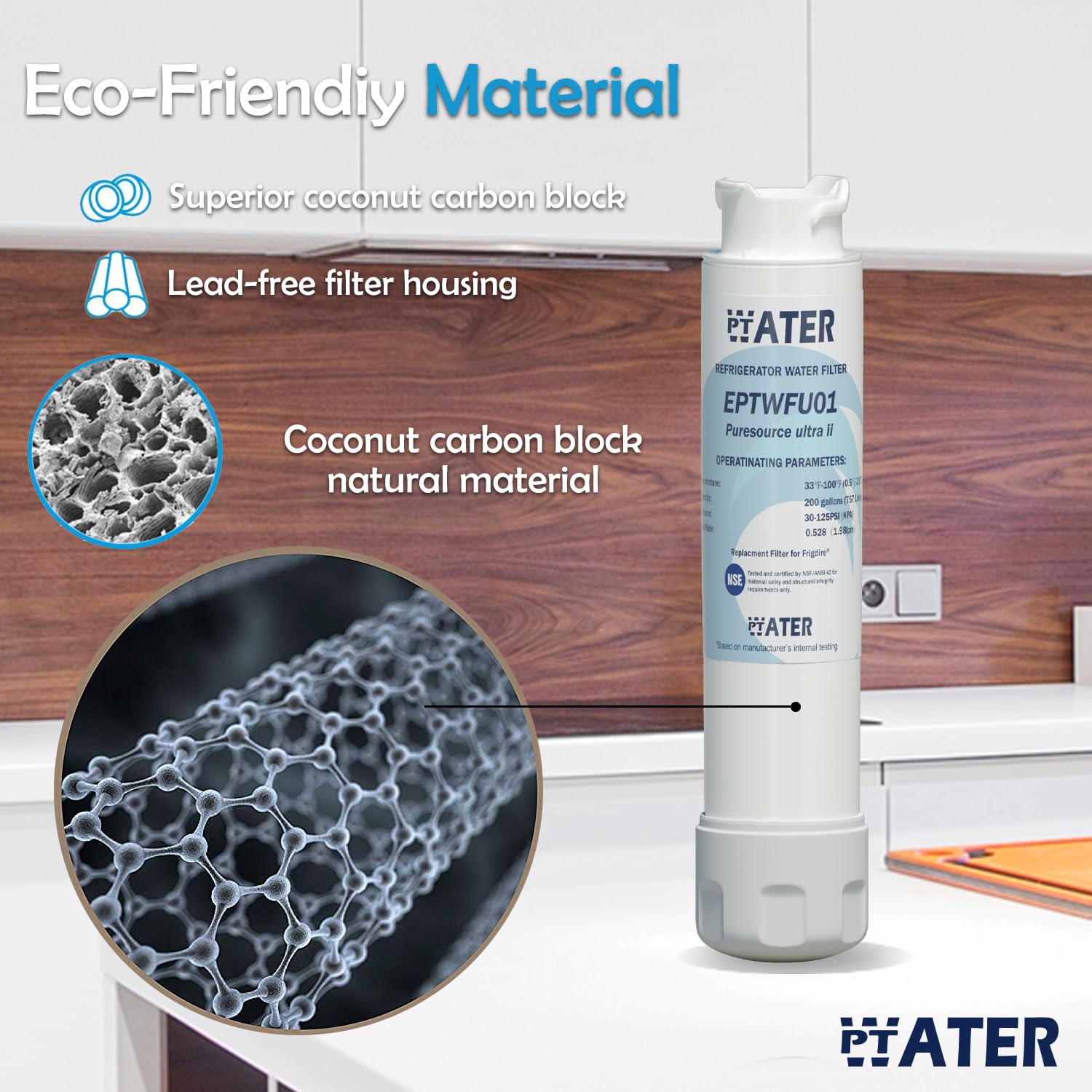EPTWFU01 Water Filter Replacement, Compatible with Frigidaire EPTWFU01, Pure Source Ultra II, EWF02, 3 Pack