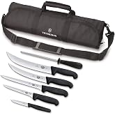 Victorinox Knife Set - Swiss Army Field Dressing Kit, 7-Piece Kitchen Knife Set, Kitchen Knives for Butcher/BBQ with Fibrox Handles, 10" Honing Steel and Case - Black
