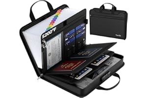 TAMFILE 5200℉ Fireproof Accordion File Organizer with Lock, Thickened Document Organizer 13 Pocket with Zipper & Labels, Important Document Organizer, Expanding File Folder with Handle for Letter A4 (Black)