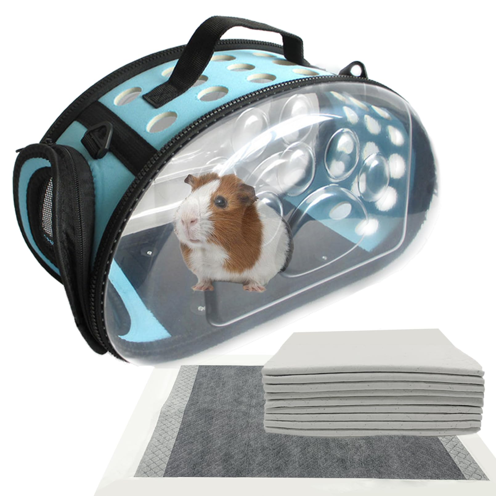 Photo 1 of Carrier Bag for Guinea Pig,Portable Small Animal Carriers Pouch,Outgoing Rabbit Travel Carrying Case with 10PCS Disposable Underpads Breathable & Transparent for Hamster Bird Squirrel
