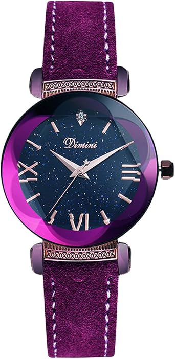 Rorios élégant Femmefille Belle Brillant Ciel étoilé Montres Analogique Quartz Cuir Band étanche
