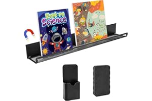 MOFUIRY Metal Magnetic Book Shelf for Whiteboard Classroom, 17Inch Floating Book Display Shelf with Marker Holder Eraser Heavy Duty Magnet Book Holder Refrigerator Organizer for Kid Room Office Teacher