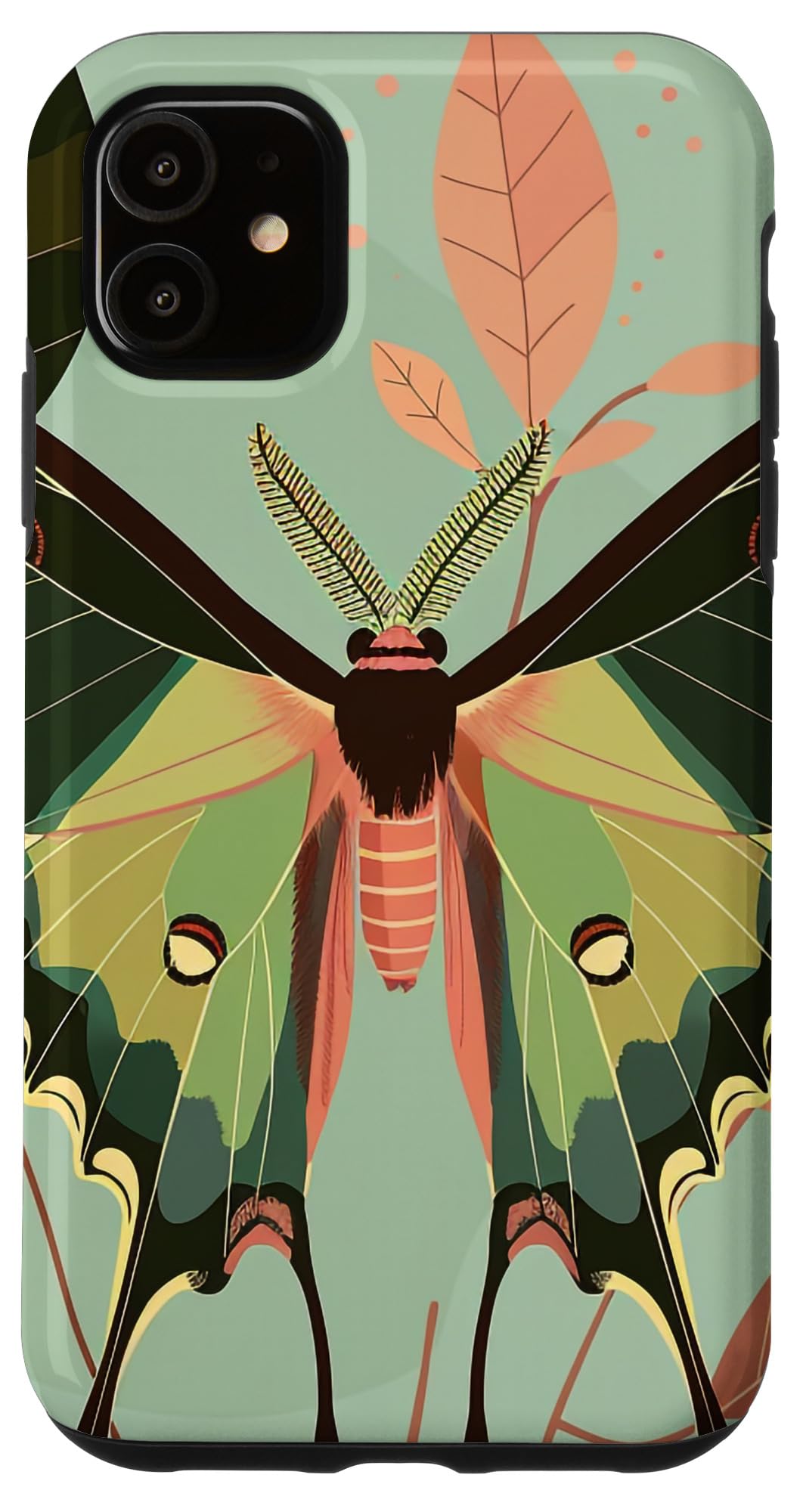 iPhone 11 Cute Pastel Mint Green Floral Abstract Luna Moth Case