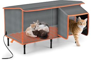 SIWA MARY Heated Cat House for Outside in Winter, Weatherproof Outdoor Cat House with Cat Heating Pad, Waterproof &Safe Escape Door, Insulated Cat Shelter with Heater for Feral Barn Cats Kitty
