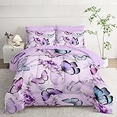 XYNHML Lavender Butterfly Comforter for Girl Kid Adult 7Pcs Colorful Butterfly Pattern Bedding Aesthetics Butterflies Quilt Bed Set Twin with 2 Sheets,2 Pillowcases,2 Throw Pillow Covers