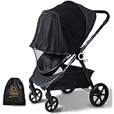 Orzbow Baby Mosquito Net for Stroller with Sun Shade, Breathable, Black | Tear-Resistant Mesh, Insect Barrier w/Travel Bag for Stroller, Car Seat, Bassinet, Cradle, Mini Cribs, Baby Summer Essential