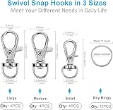 YHYZ Keychain Clips Swivel Set 3 Sizes Lobster Claw Hooks with Rings Silver view 7