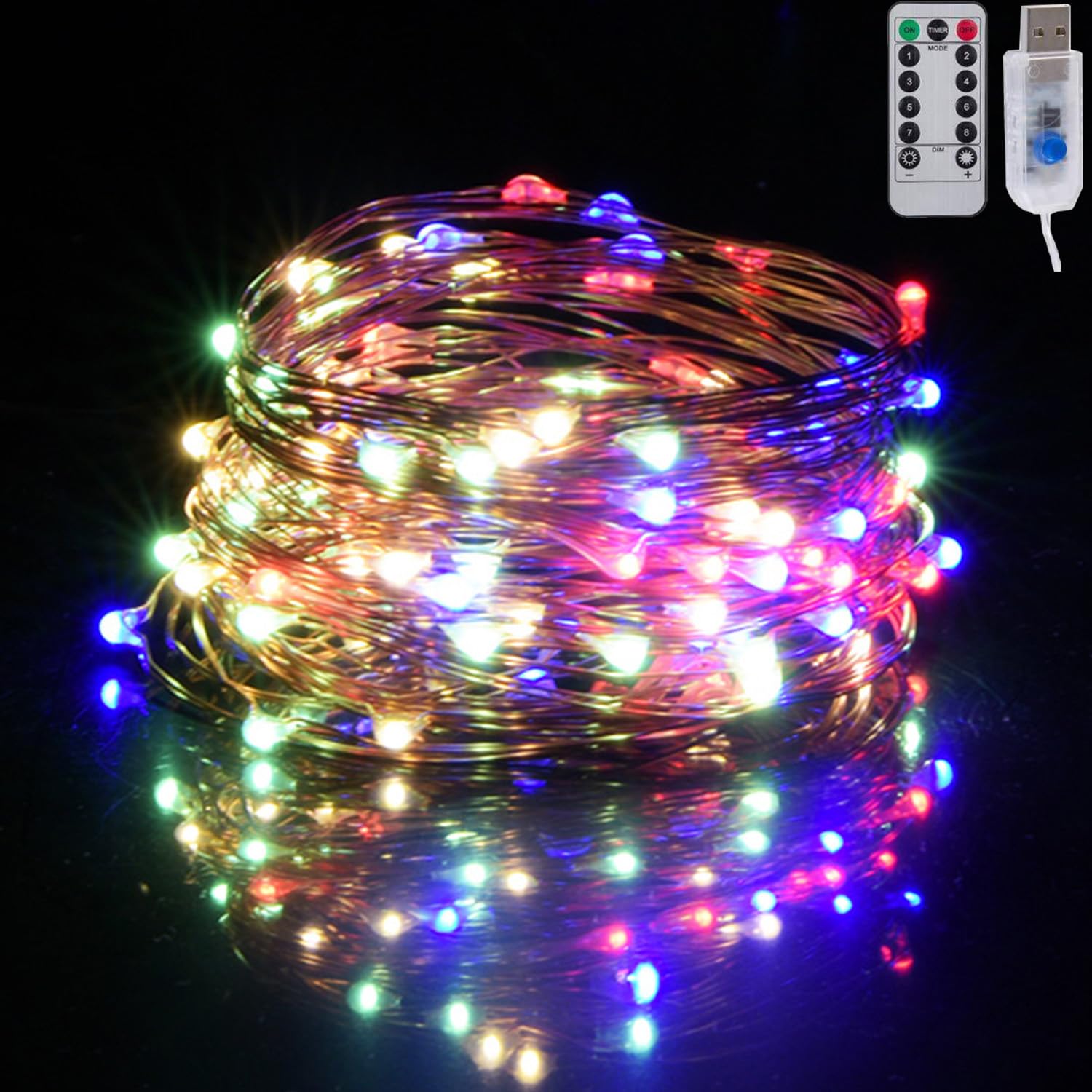 TuoTu USB Fairy Lights 33FT 100 LED USB Plug with Remote and Timer 8 Modes Outdoor Waterproof Starry Lights DIY Party Wedding Christmas Decoration (1, Multi-Colored)