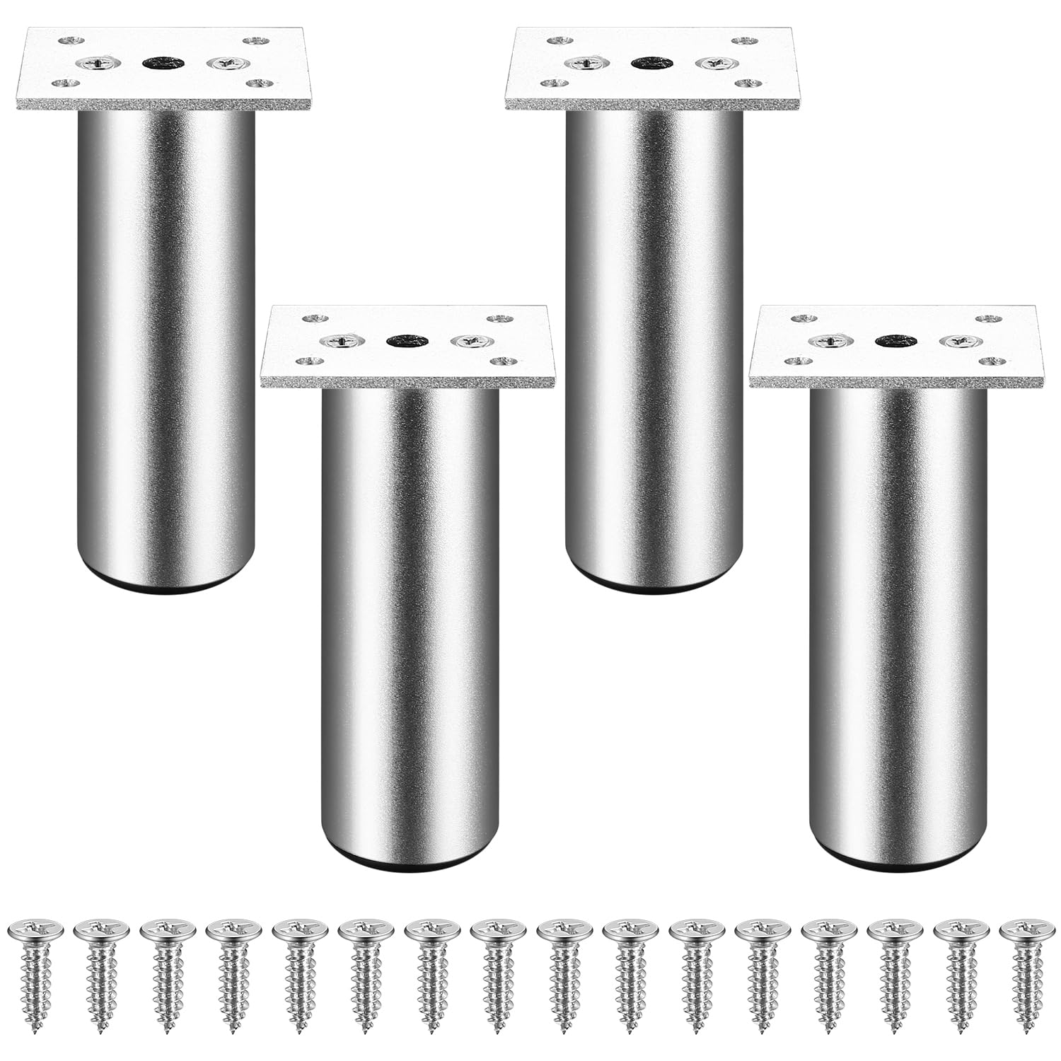 Zhujiehigh 4 Pcs Furniture Legs, Adjustable Cabinet Legs, 2 Inch Furniture Feet for Furniture, Round Metal Table Legs Feet for Chair Desk Bed Sofa Legs, Kitchen Cabinet Foot Legs Feet, silvery/120mm