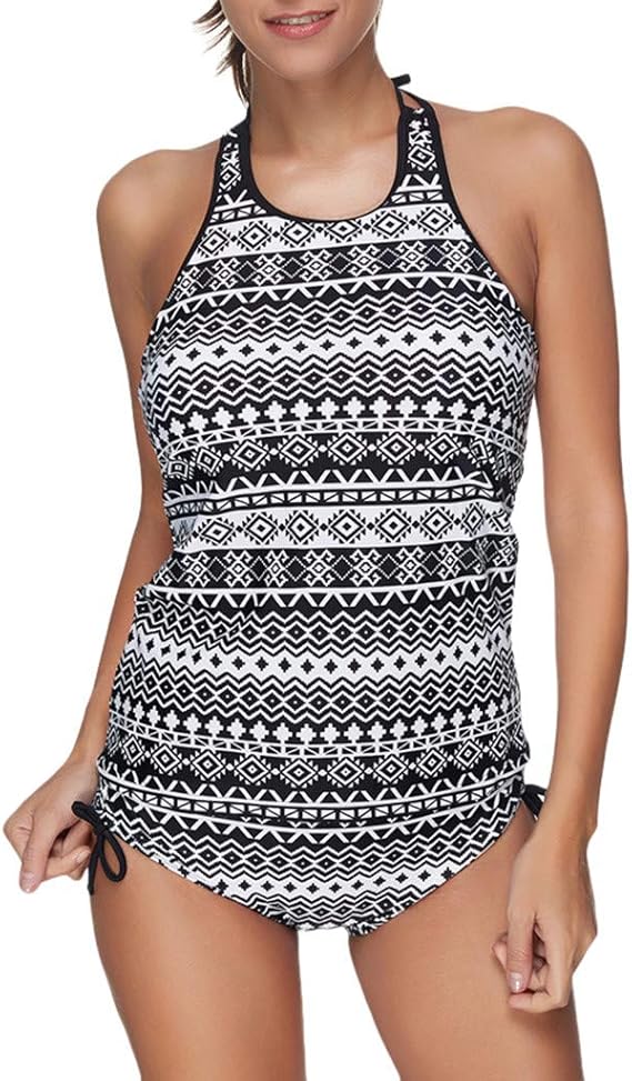 FBGood Women High Waist Print Halter Swimwear One Piece Swimsuit Push
