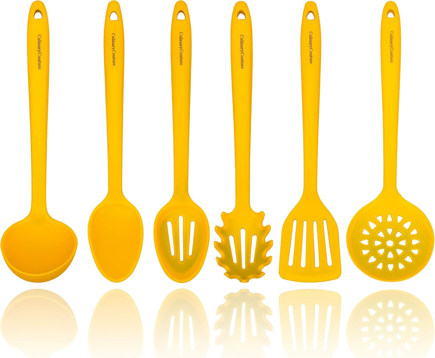 Yellow Silicone Cooking Utensils Set Sturdy Steel Inner Core Spatula, Mixing & Slotted Spoon